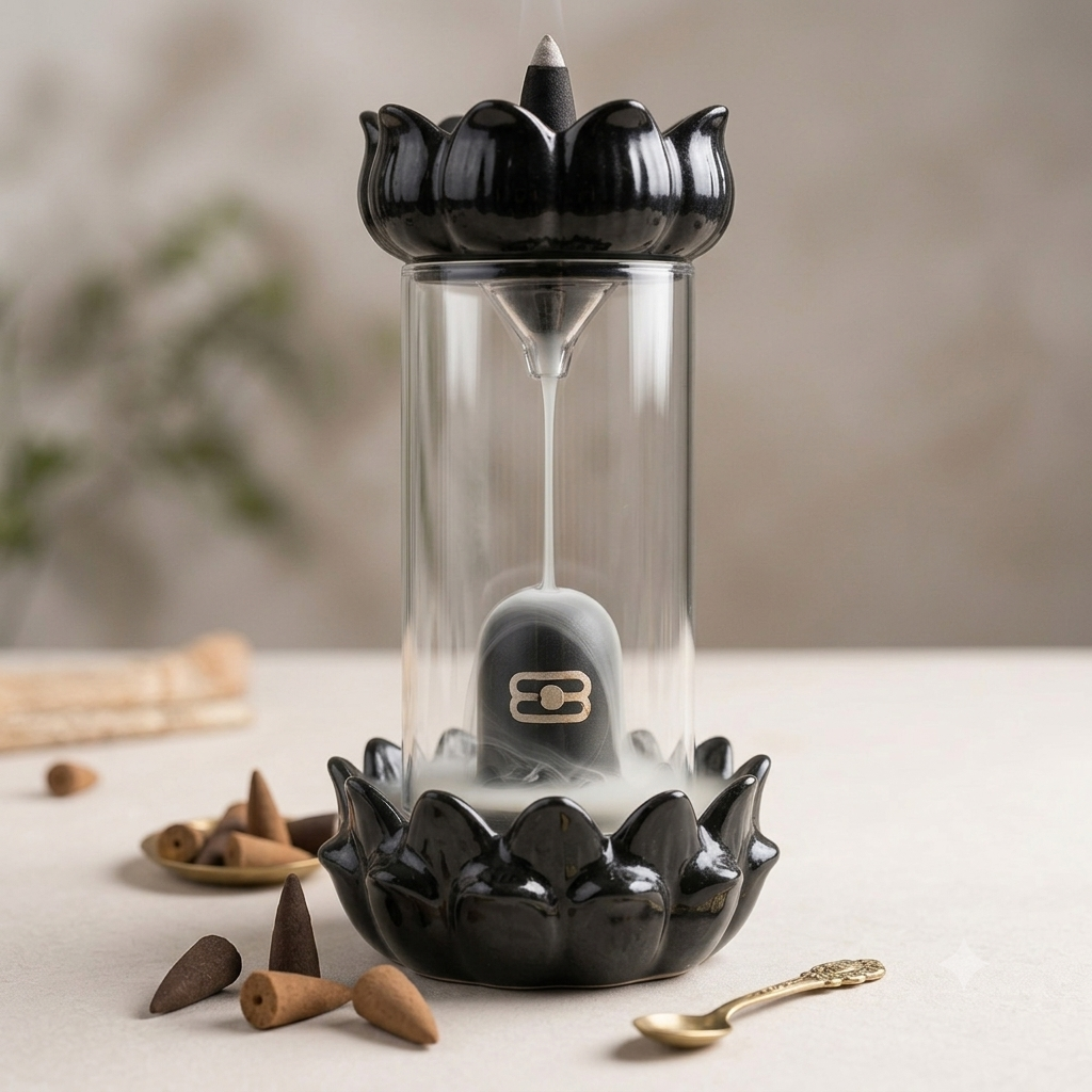 Premium Shivling Smoke Fountain with Glass Cover & Backflow Incense Holder